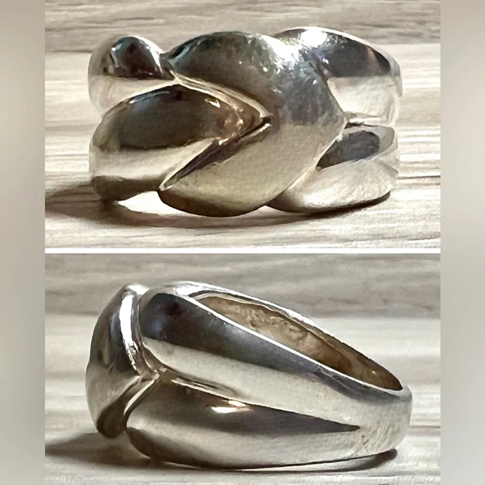 Vintage Designer Signed (M) Sterling Silver Smooth Knot Band Ring, Size 6, 4.6g